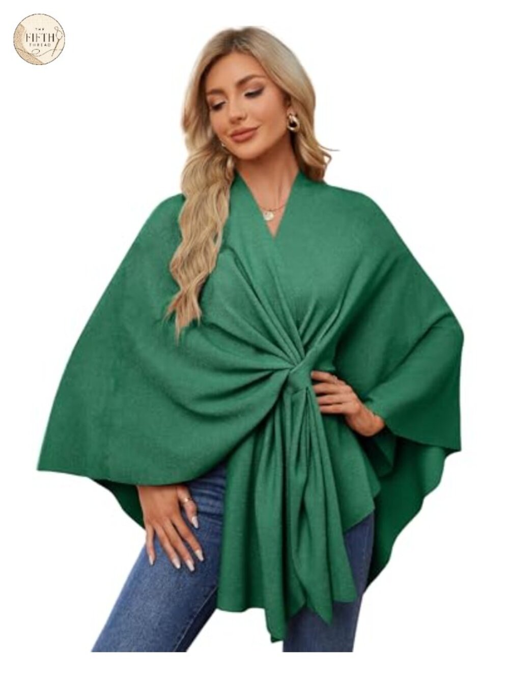 Shawl Wrap Open Front Poncho Sweater Double Knit Wrinkle Resistant